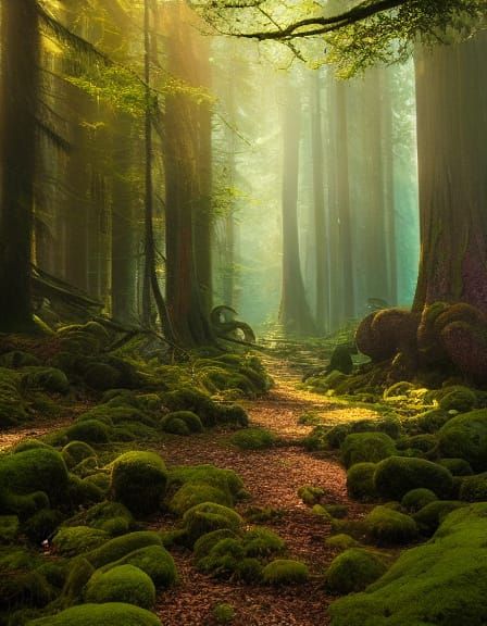 Fantastical Creature in Ancient Forest Matte Painting