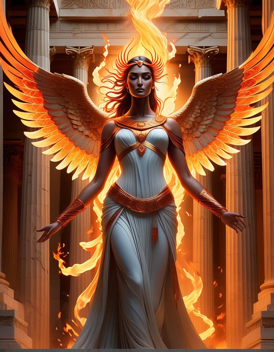 Goddess with Phoenix Wings in Greek Temple Art
