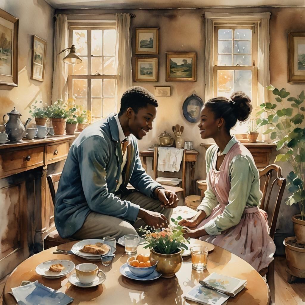 Smiling Black Couple in Cozy, Bright Living Room