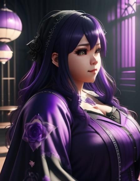 Gothic Figure in Purple: Detailed 3D Anime Art