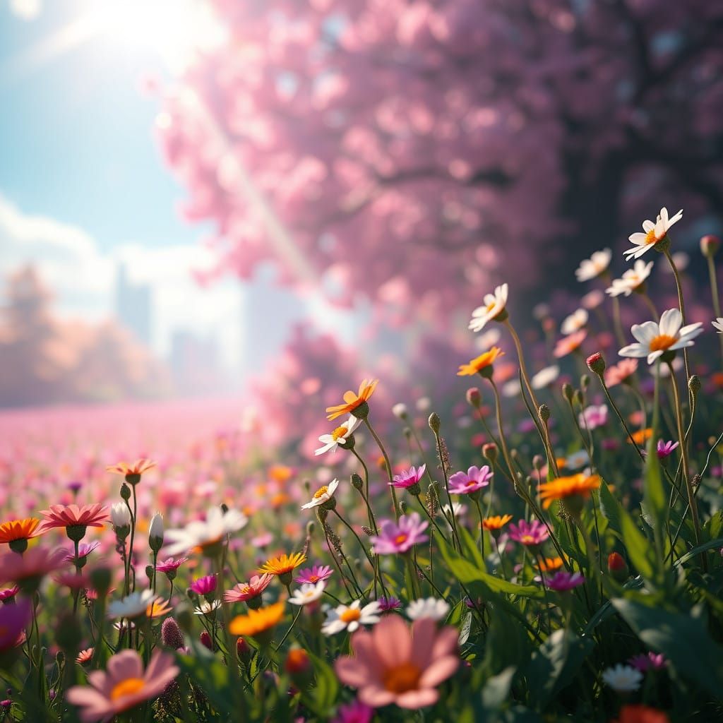 Fantastical Flower Field in Vibrant Colors