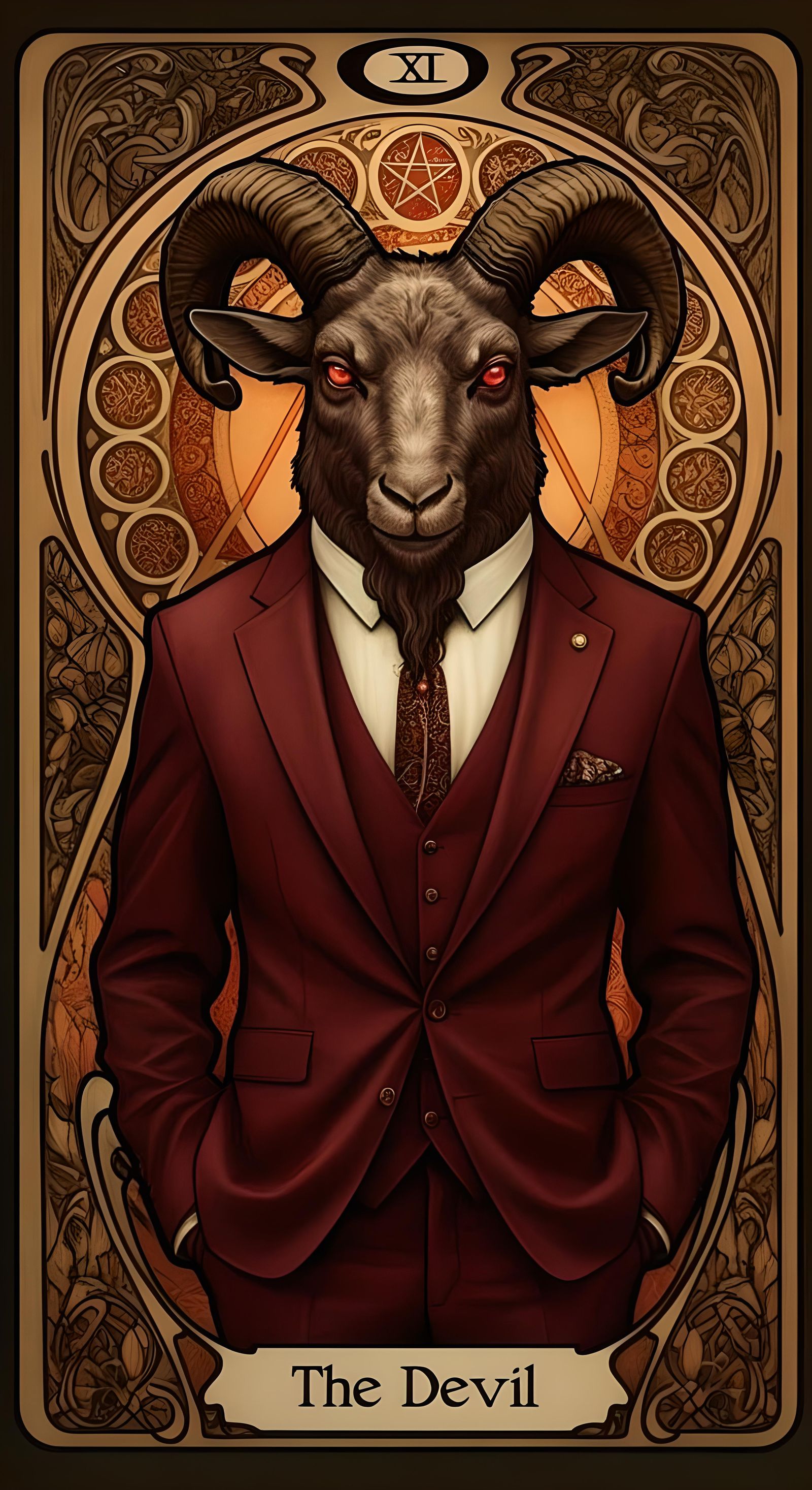Art Nouveau Tarot Card of The Devil