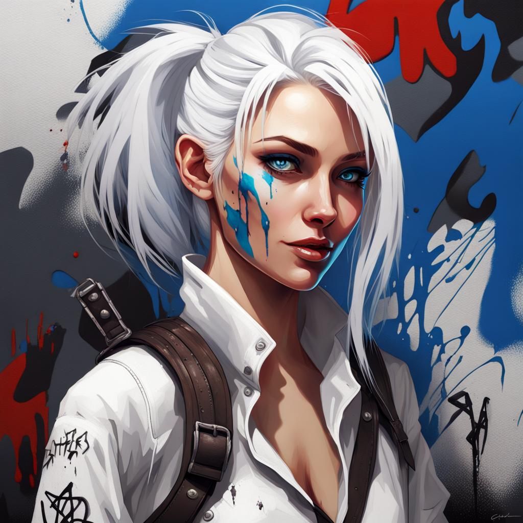 Female Thief with Blue Eyes in Graffiti Art Style