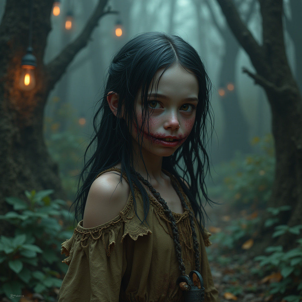 Unsettling Girl in Mystical Landscape, Digital Matte Paintin...