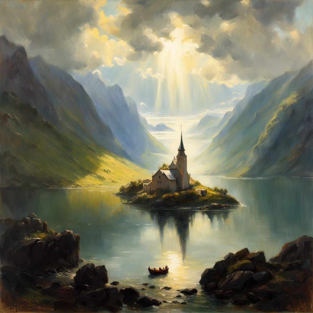 Fjord in Baroque Style with Divine Light