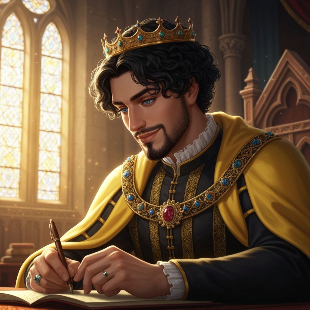 Medieval King Writing in Grand Chamber Portrait