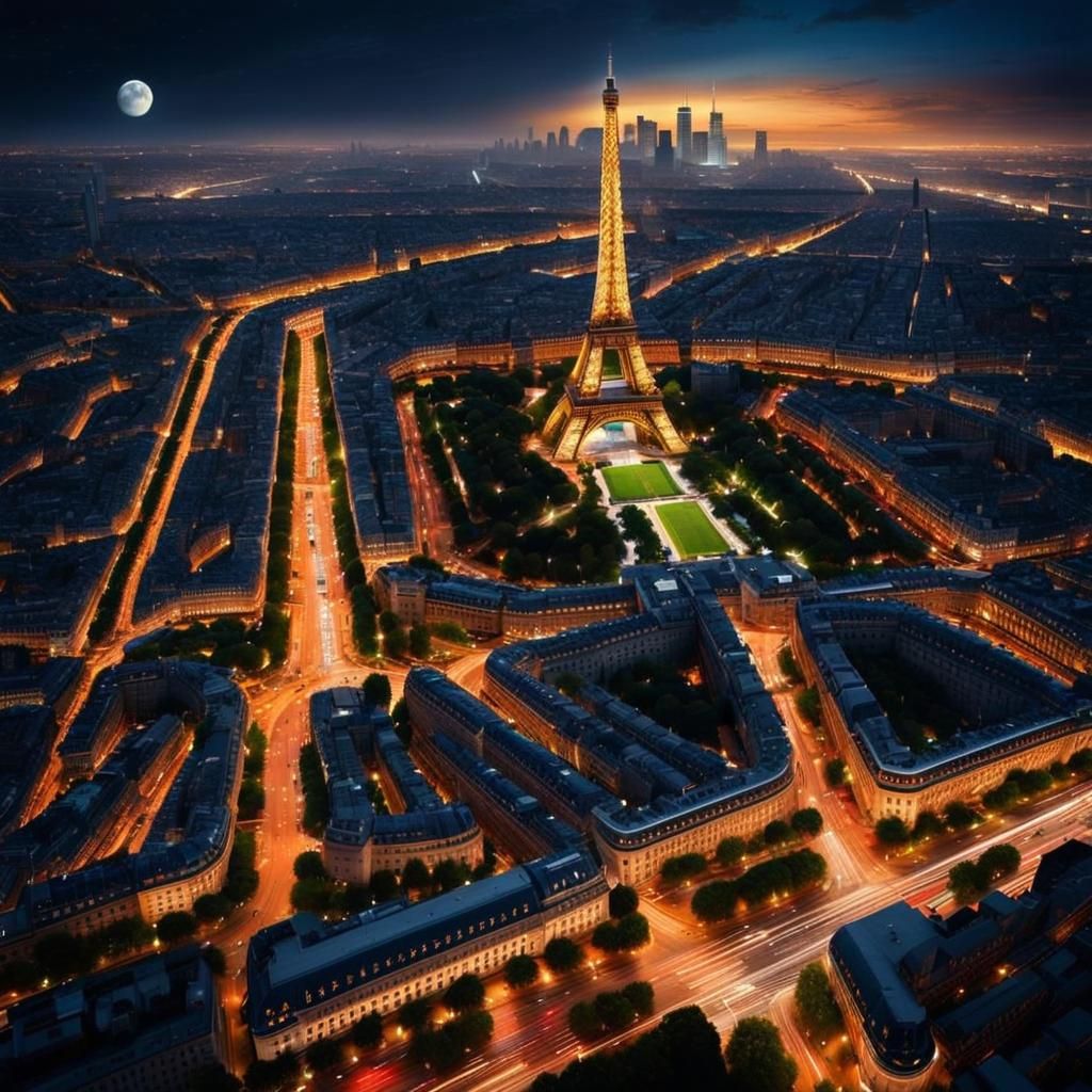 Hyperrealistic Night Cityscape with Dramatic Lighting