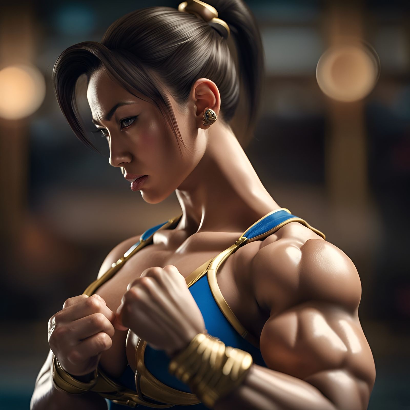 Hyperrealistic Chun Li as Pro Bodybuilder