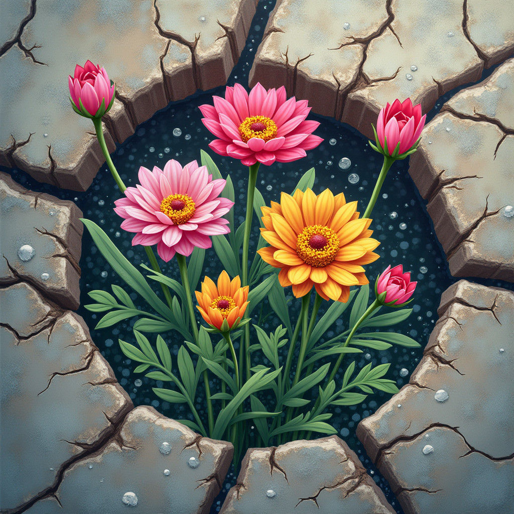 Flowers Bloom in Surrealist Stone Garden