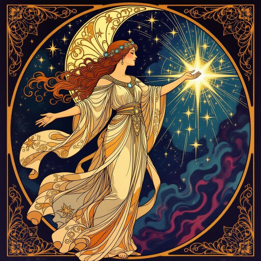 Celestial Being Conducting Light in Art Nouveau Style