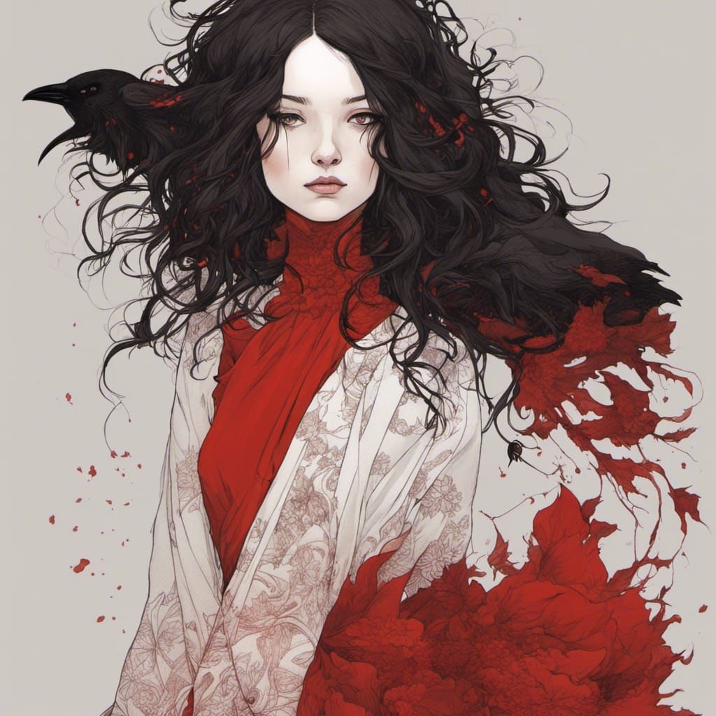 Woman in Raven Dress: Dark Surrealist Portrait