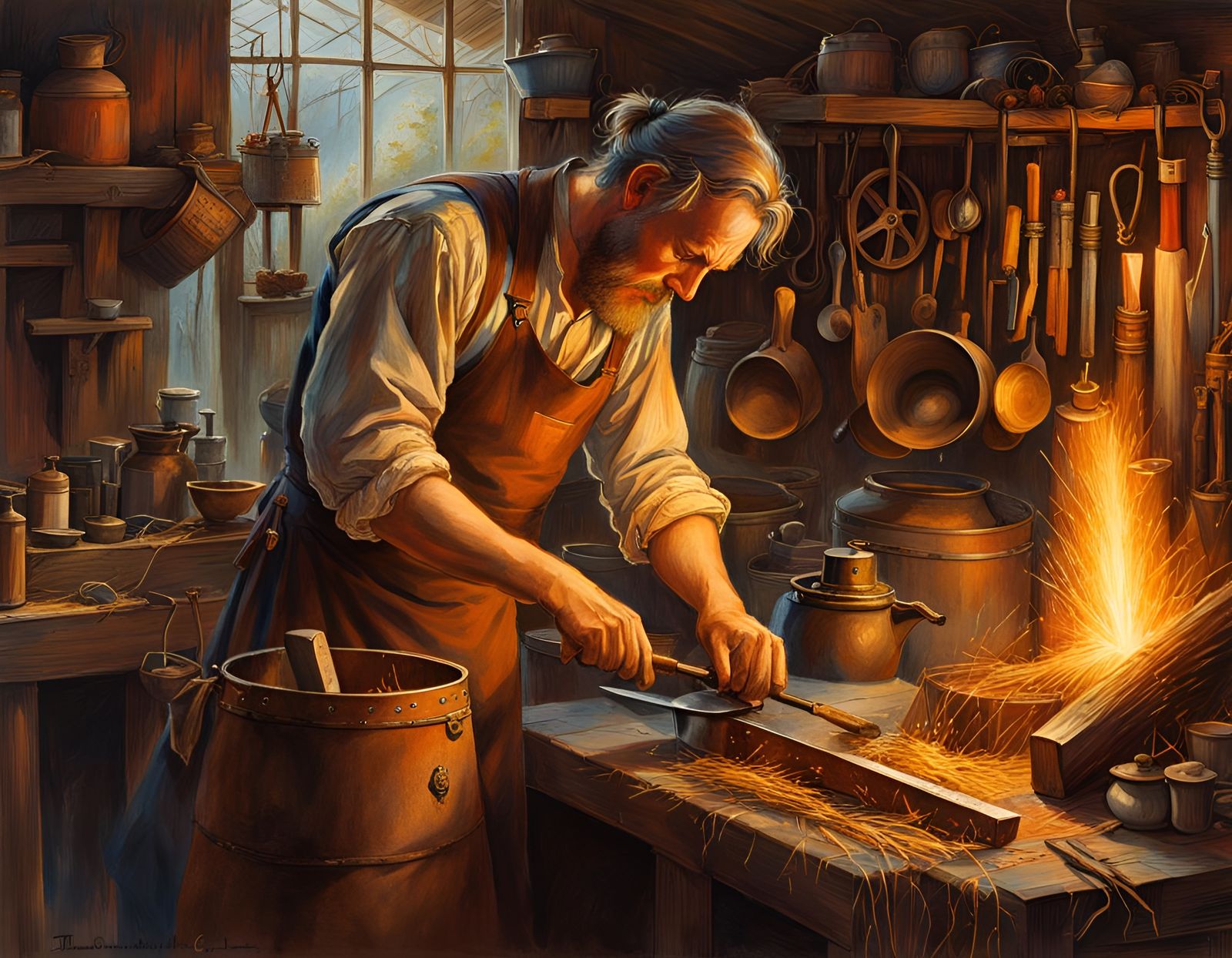 Blacksmith at Work: Watercolor Painting with Volumetric Ligh...