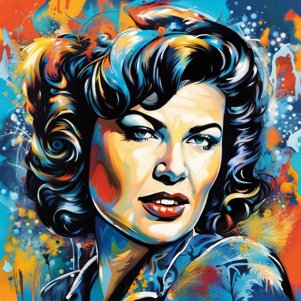 Patsy Cline in Blue, Picasso-Style Graffiti Art