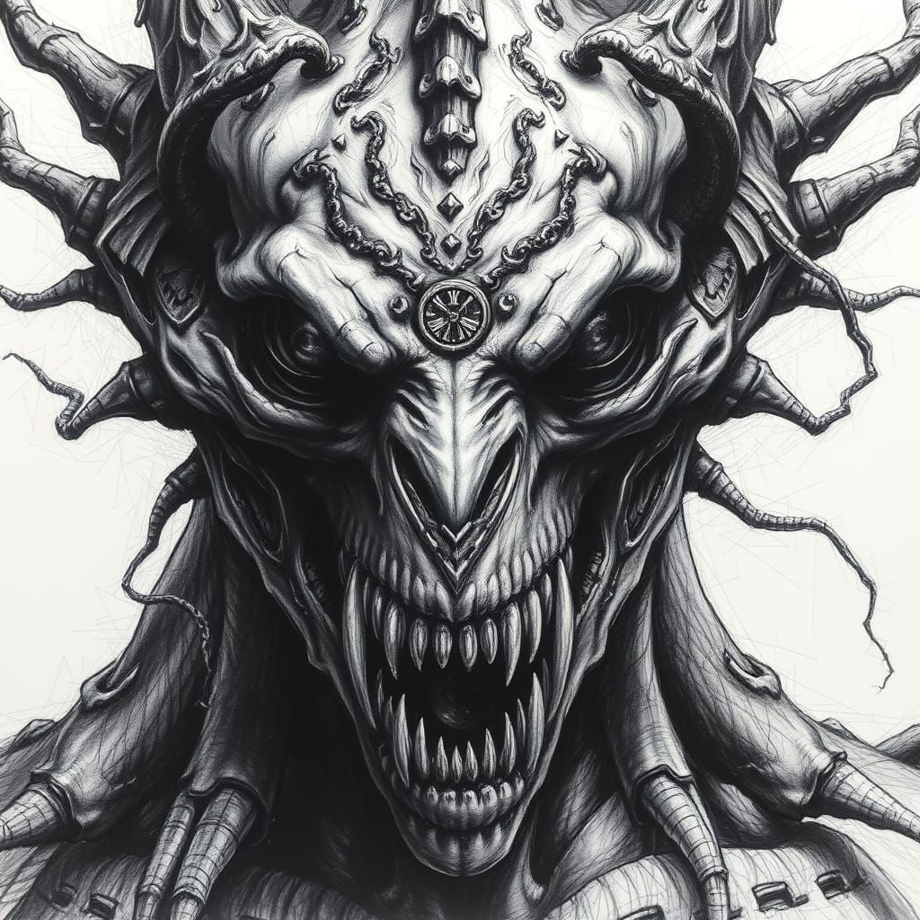 Terrifying Monster in Hyperdetailed Charcoal Style