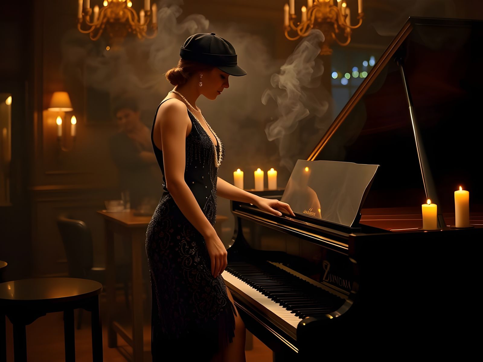 Elegant Woman in Smoky Tango Night Club, 1920s