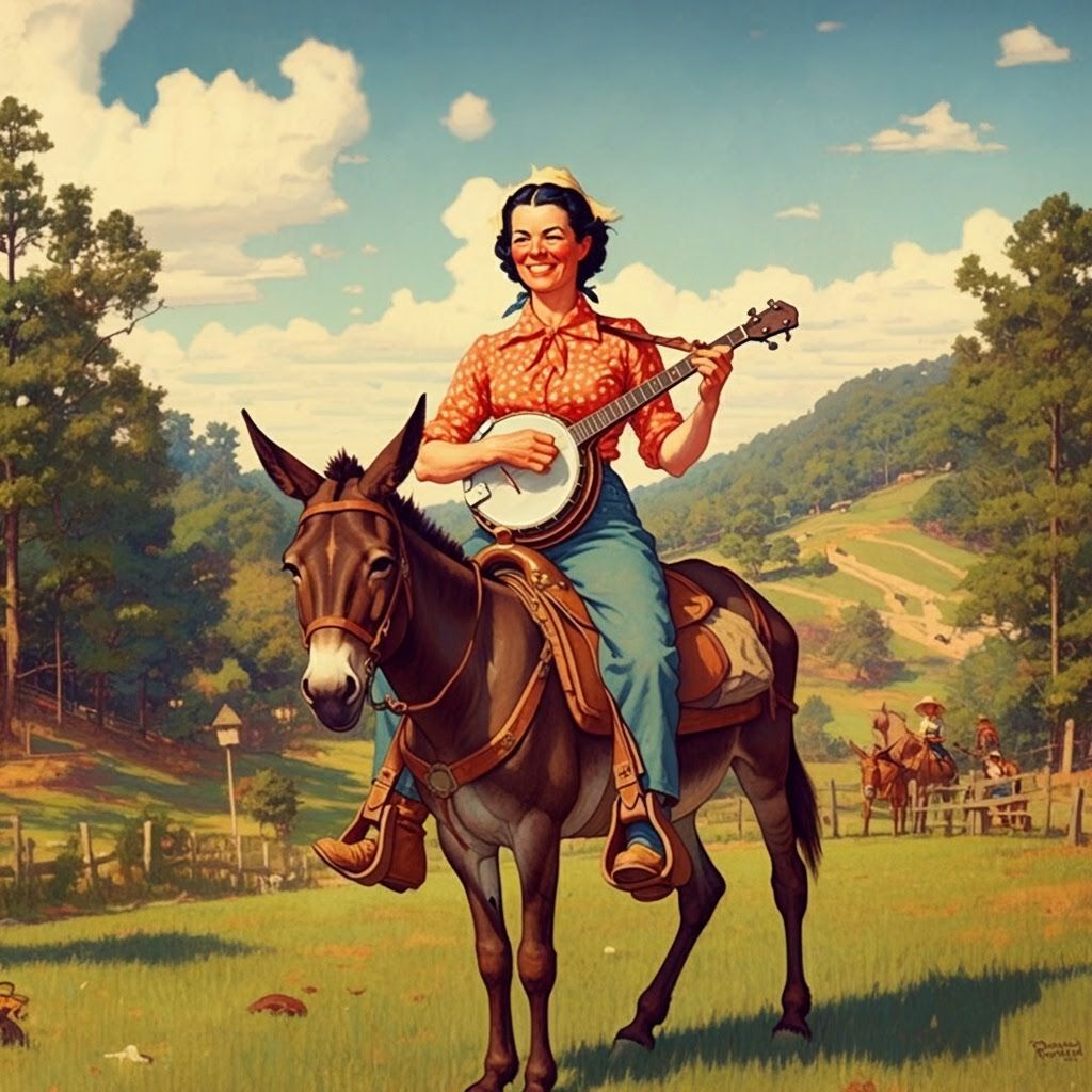 Ozark Woman's Banjo Duet: Norman Rockwell Style