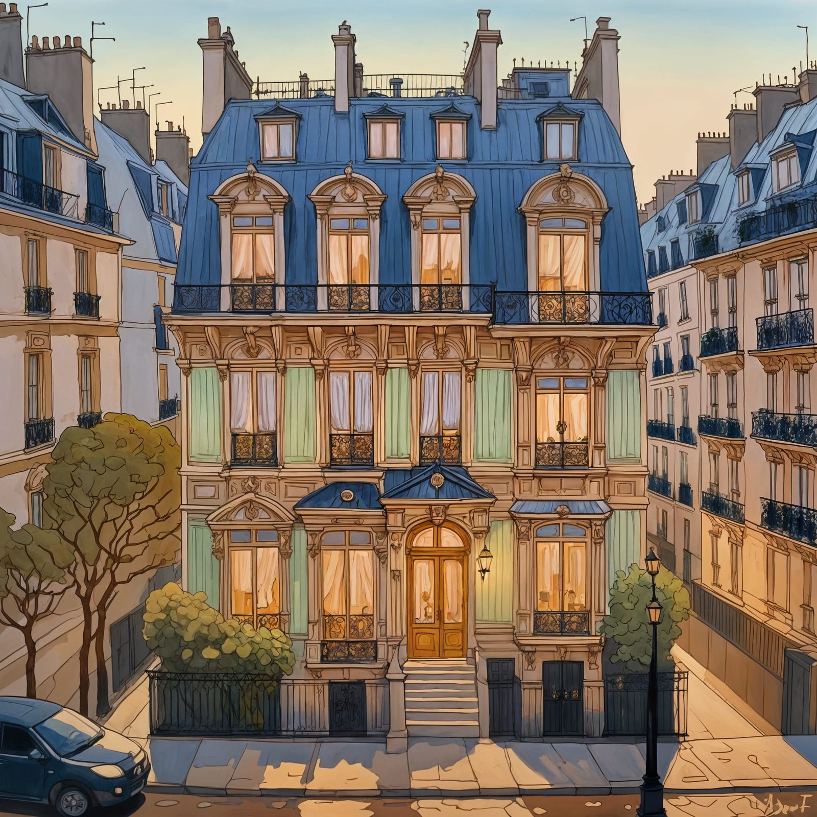 Elegant Belle Epoque House in Paris at Dusk