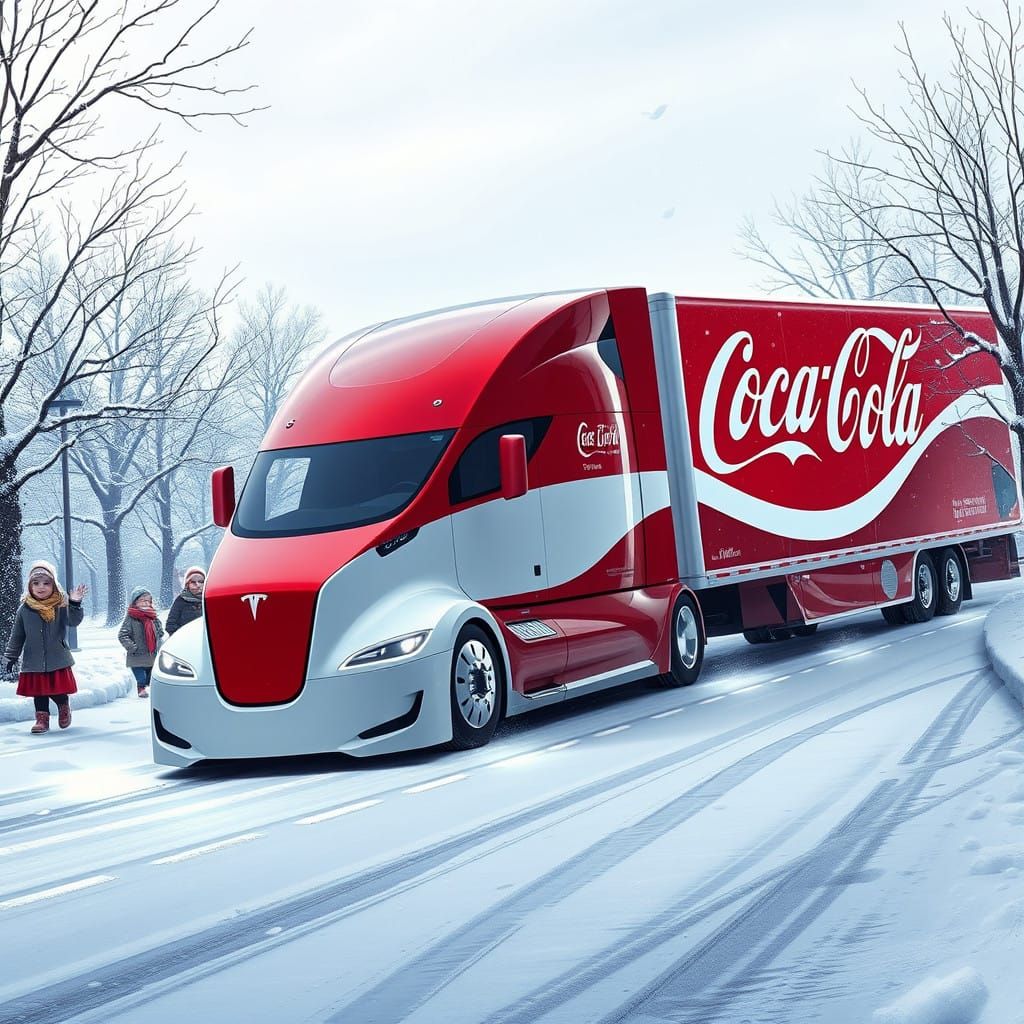 Futuristic Tesla Semi Truck in Winter Wonderland