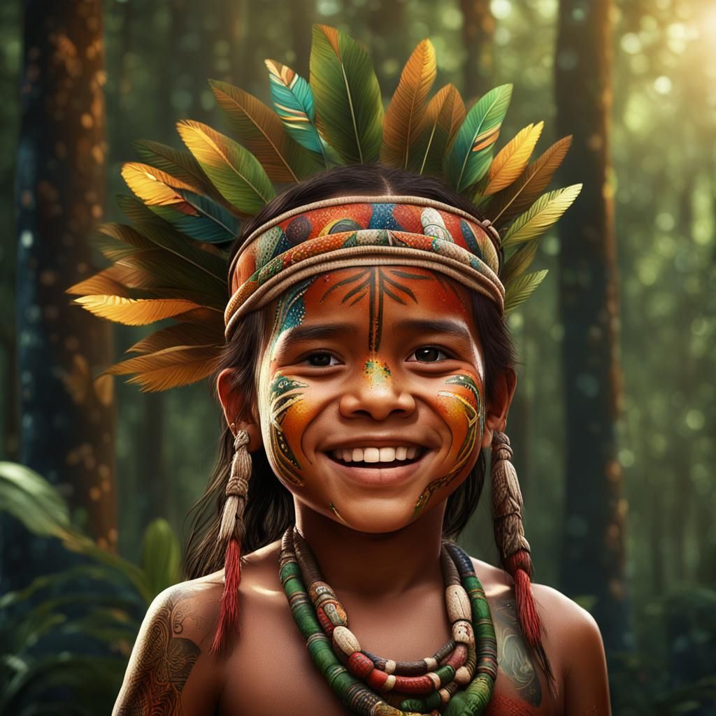 Smiling Indigenous Child with Traditional Face Paint
