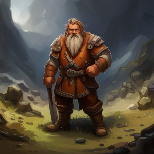 D&D dwarf, fighter, standing in a cave