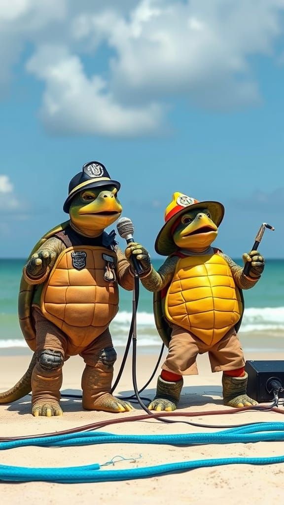 Turtles in Costume Sing on Beach Stage