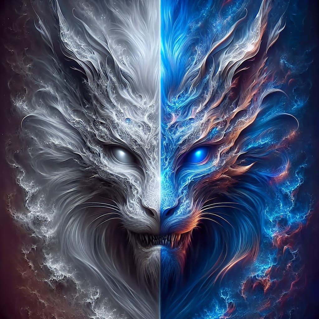 Dragon Transforms into Feline Form with Good and Evil Embodi...