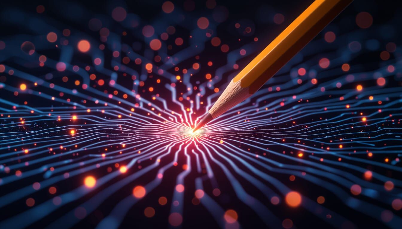 Cyberpunk Pencil Neural Network with Glowing Particles