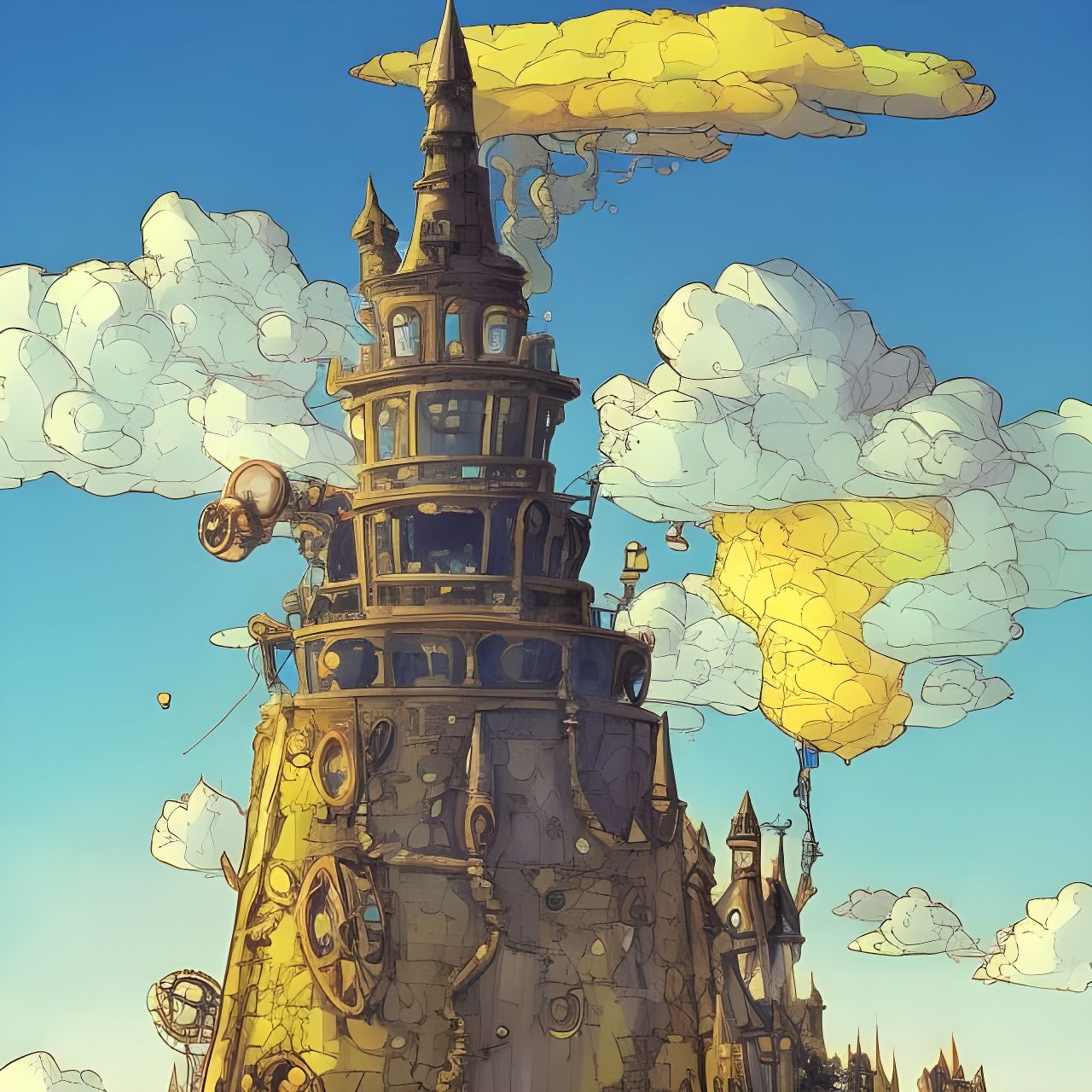 Steampunk Wizard Tower Overlooking Wheat Fields