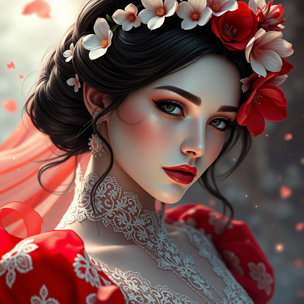 Ethereal Portrait of a Pale-Skinned Woman in Enchanting Gown