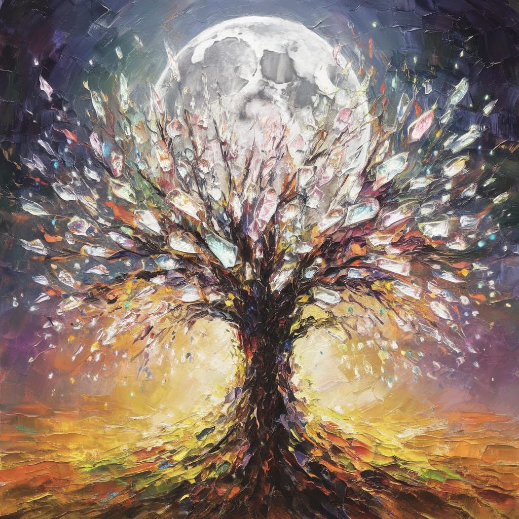 Majestic Crystal Tree Glows Softly in Moonlit Twilight