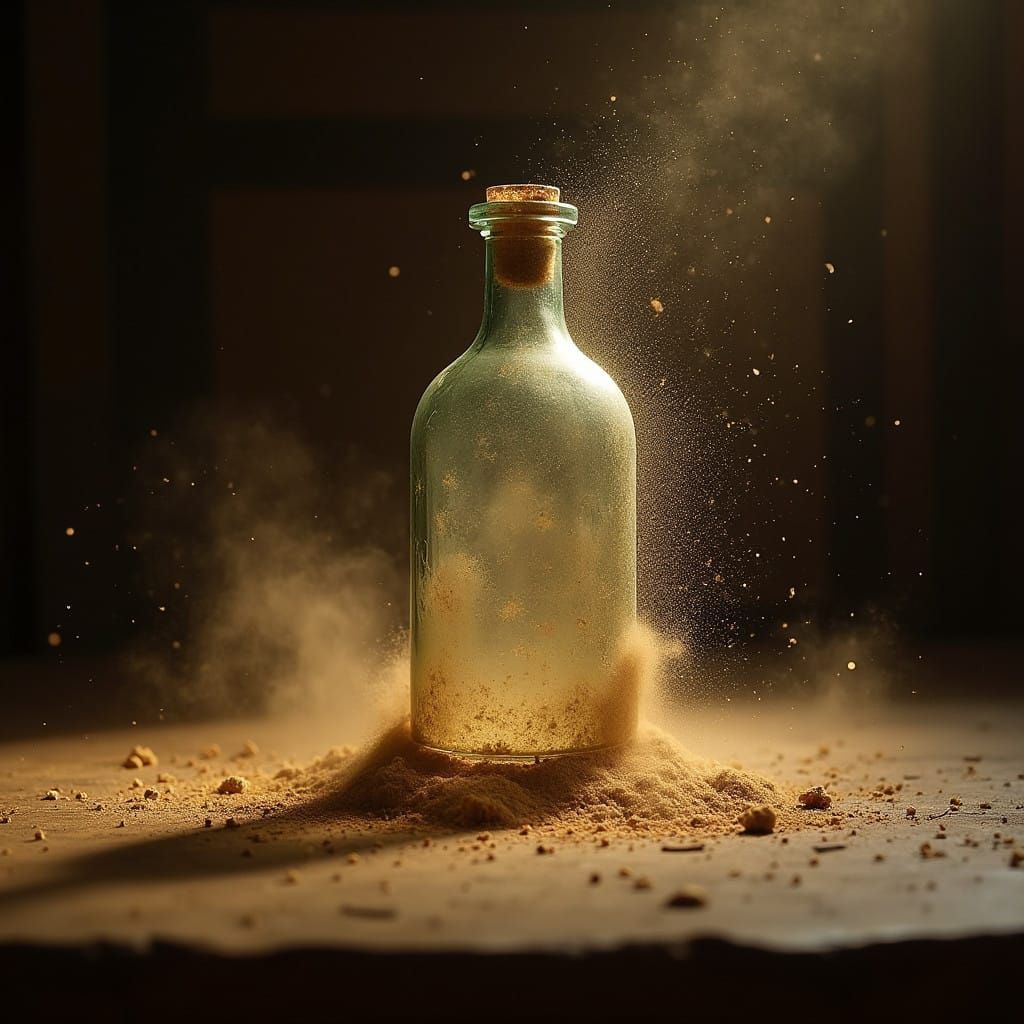 Dramatic Dusty Bottle Illumination in a Cinematic Style