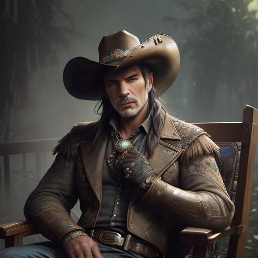 Detailed Cowboy Portrait in Western Style