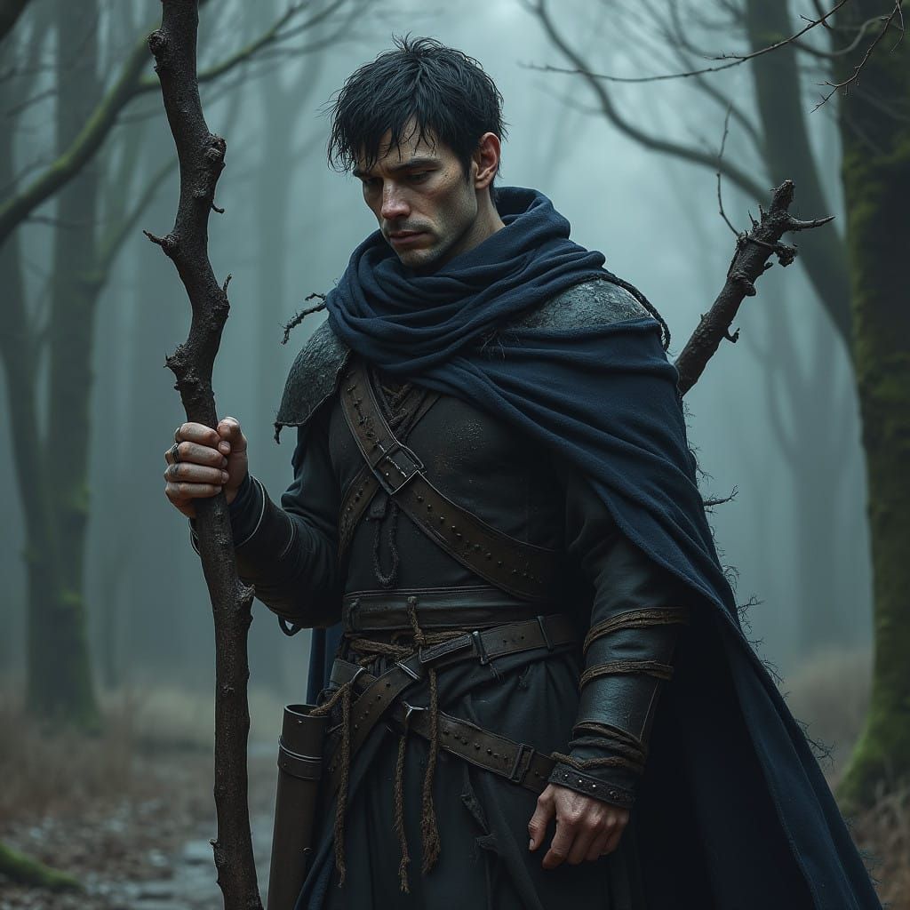 Dark Fantasy Warrior in Scrappy Leather Armor