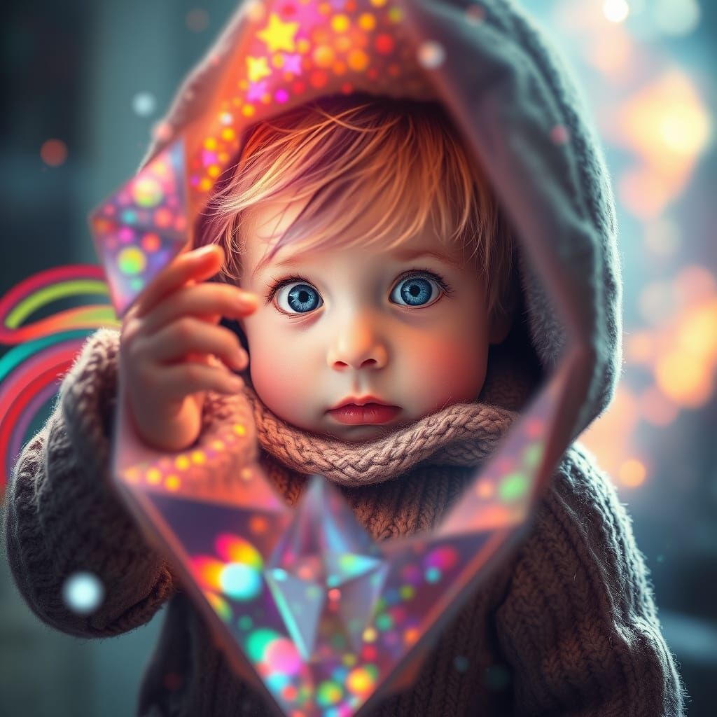 Child Gazing Through Prism with Dreamy Colors