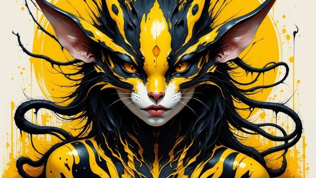 Striking Portrait of a Character with Yellow and Black Strip...