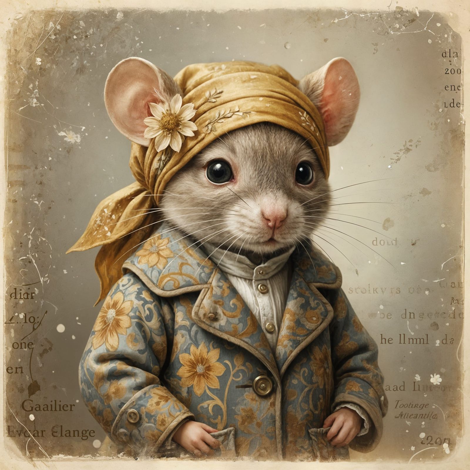 Whimsical Mouse Portrait in Vintage Painterly Style