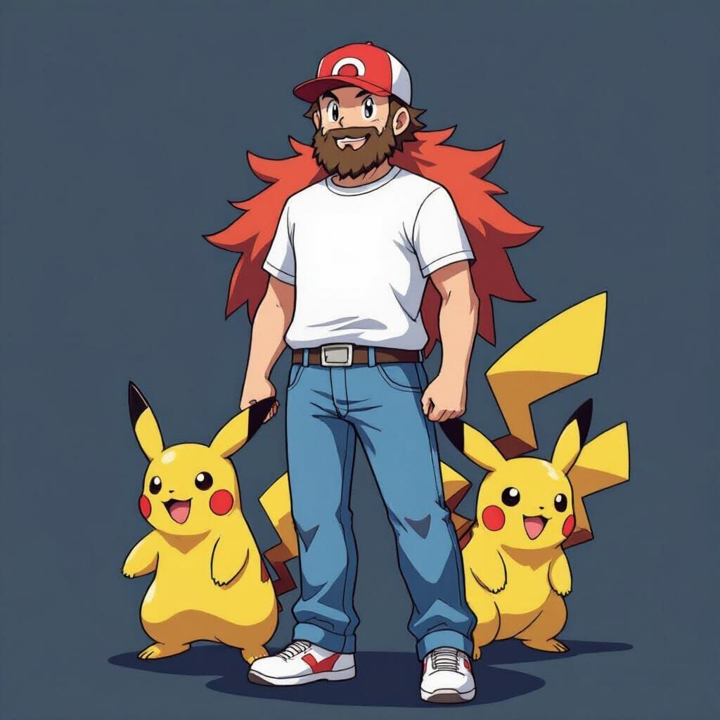 Confident Pokémon Trainer in Bold, Vibrant Style