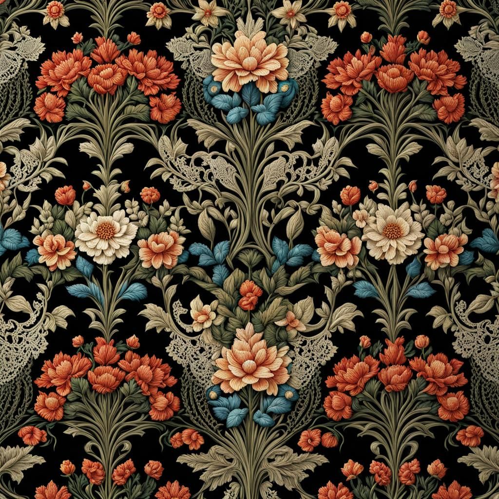 Hyperrealistic Lace Fabric with Floral Needlework