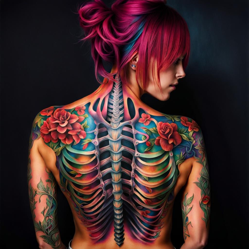 Psychedelic Anatomical Tattoo Optical Illusion on Woman