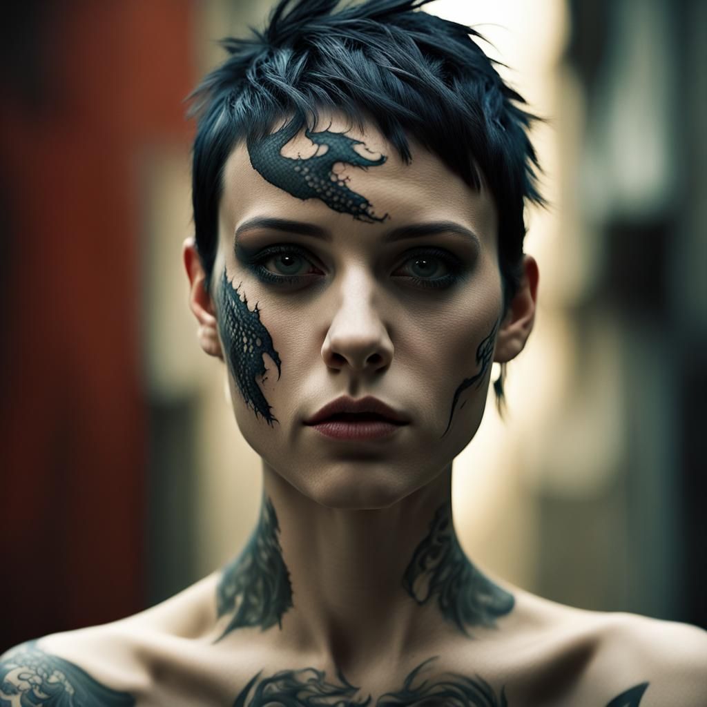 Dragon Tattoo Portrait in Detailed Matte Style