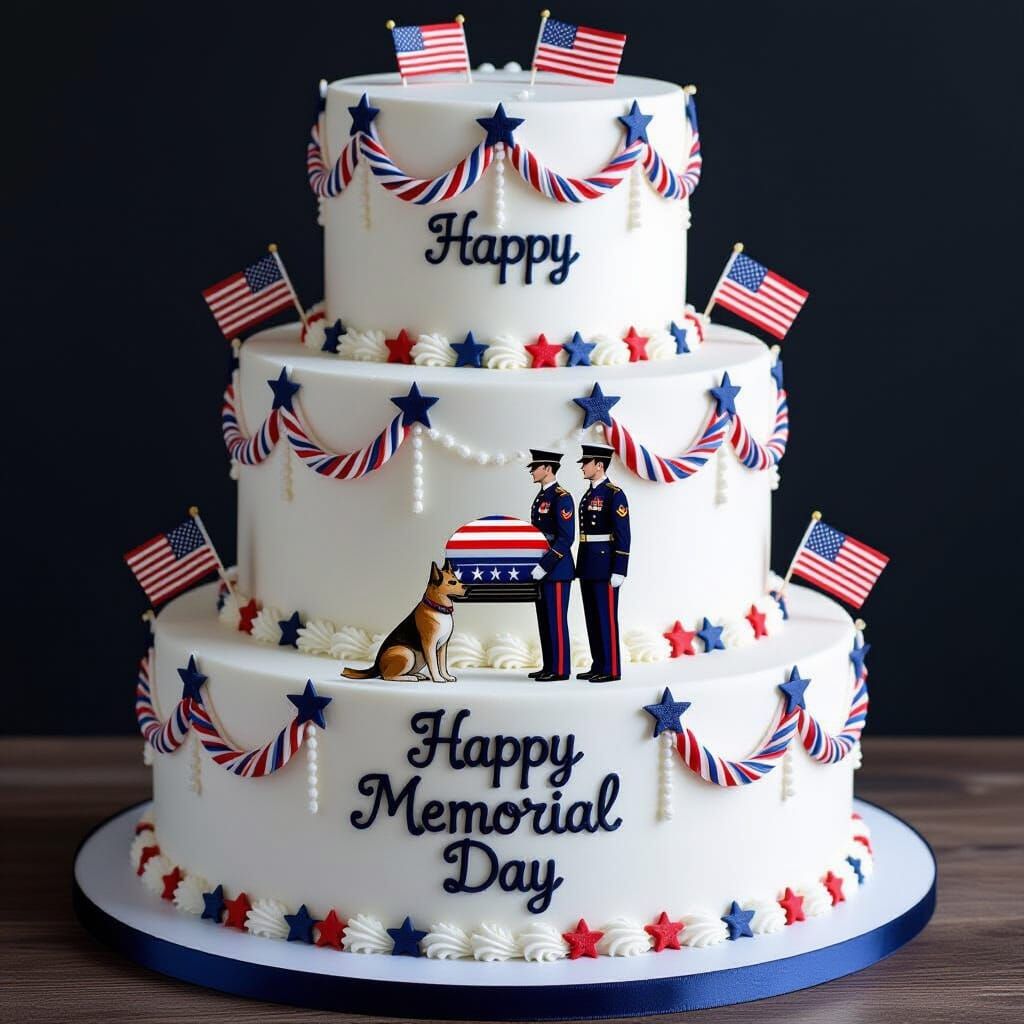 Memorial Day Cake with Soldiers and K9 Tribute