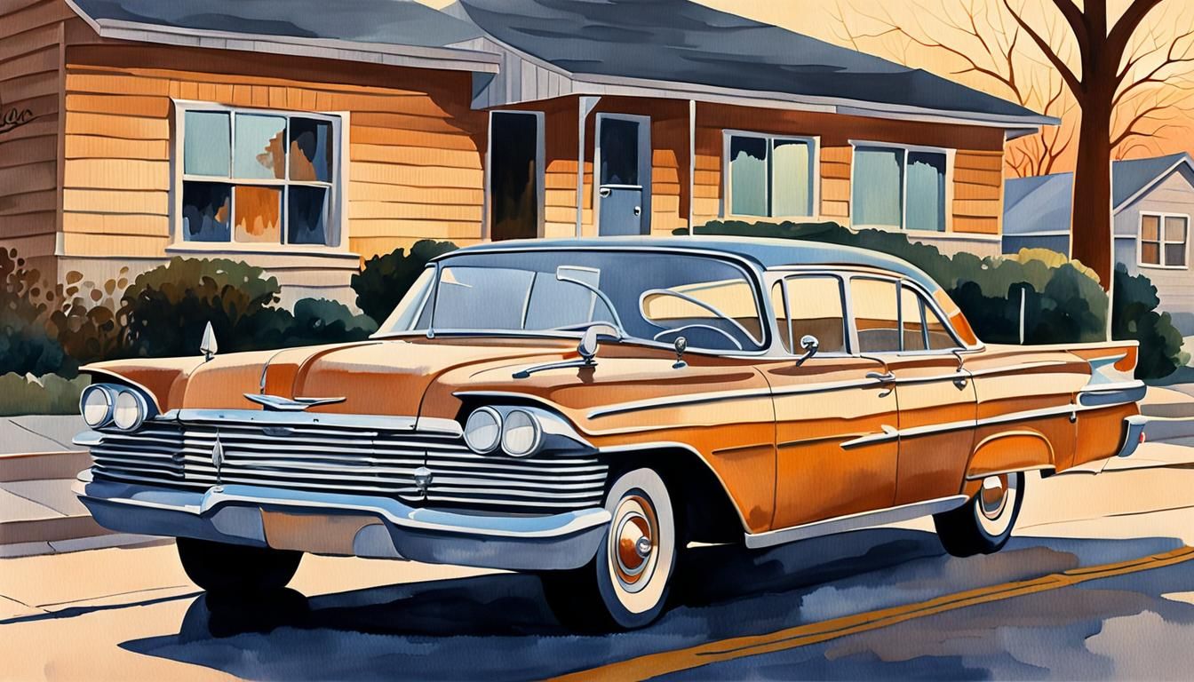 1960s American Street Scene in Watercolor Style