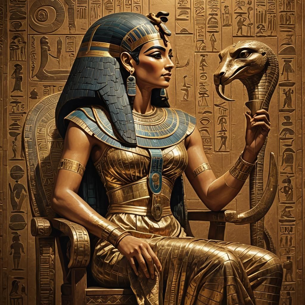 Cleopatra Holding Serpent in Ancient Egyptian Artwork