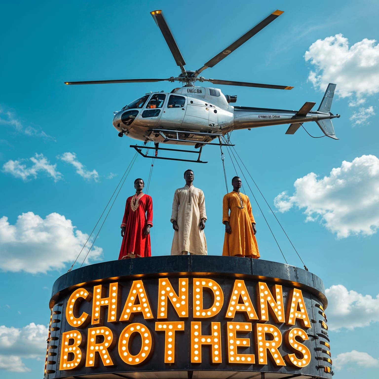 Helicopter Delivers Mannequins on Luminous Platform