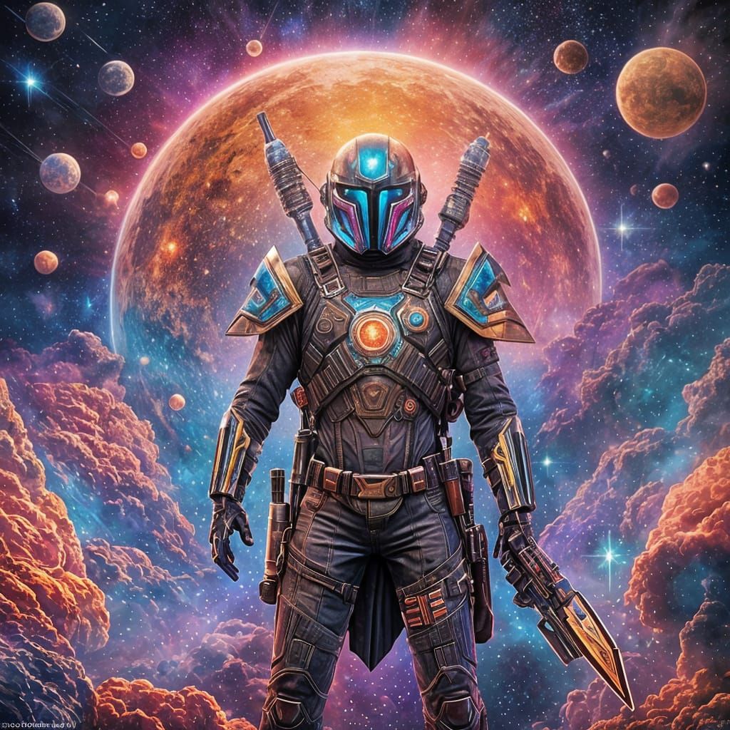 Cosmic Bounty Hunter Illustration in Astral Style