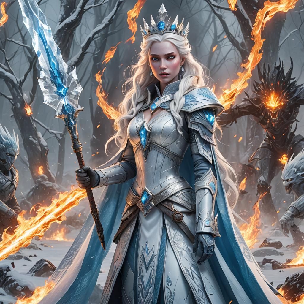 Ice Queen Wielding Weapon in Fire War