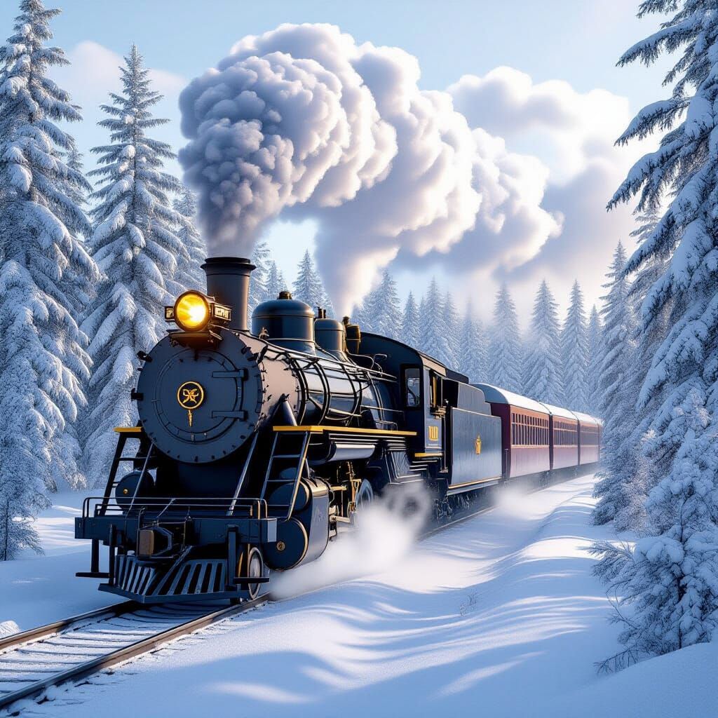Majestic Steam Train in Snowy Forest