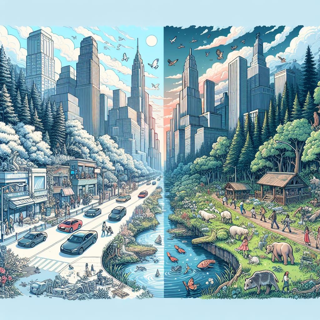 Dual Reality: Cityscape Merged with Wilderness