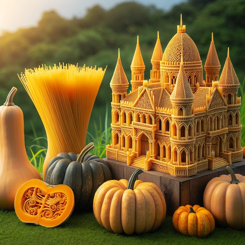 Artistically Displayed Squashes and Medieval Castle Pumpkin