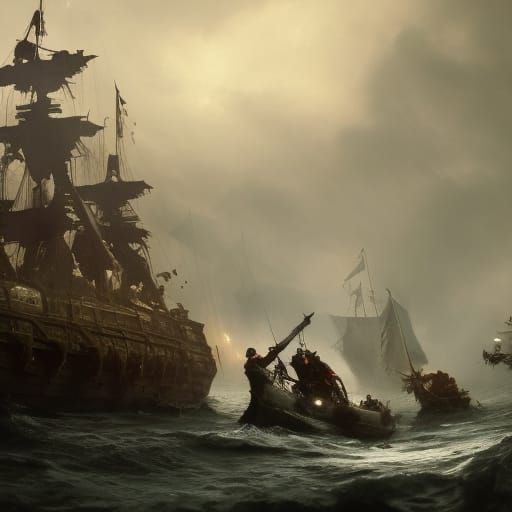 Pirate Ship Brigade Battles Marine: Dark Fantasy Art
